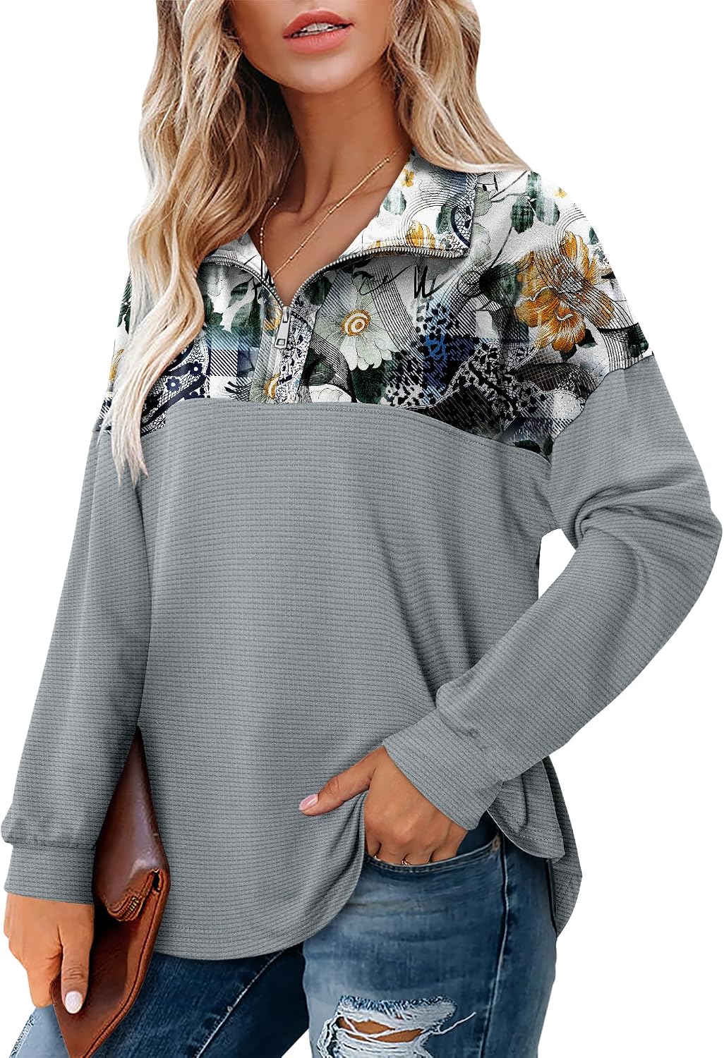 Detalle de CHICZONE Women’s oversized quarter-zip sweatshirt pullover