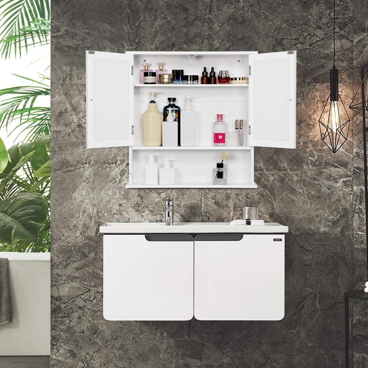 Thumbnail 1 de Yaheetech Armadio da parete con specchio e ripiano regolabile per bagno o cucina, bianco (56 x 13 x 58 cm)