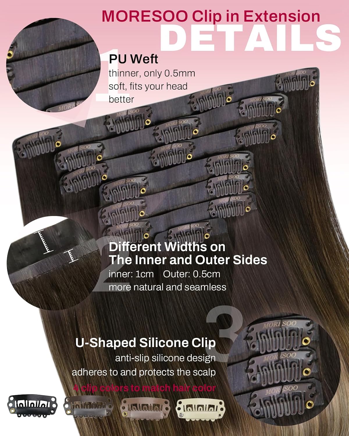 Detalle 2 de Clip in Hair Extensions 20inch 120g