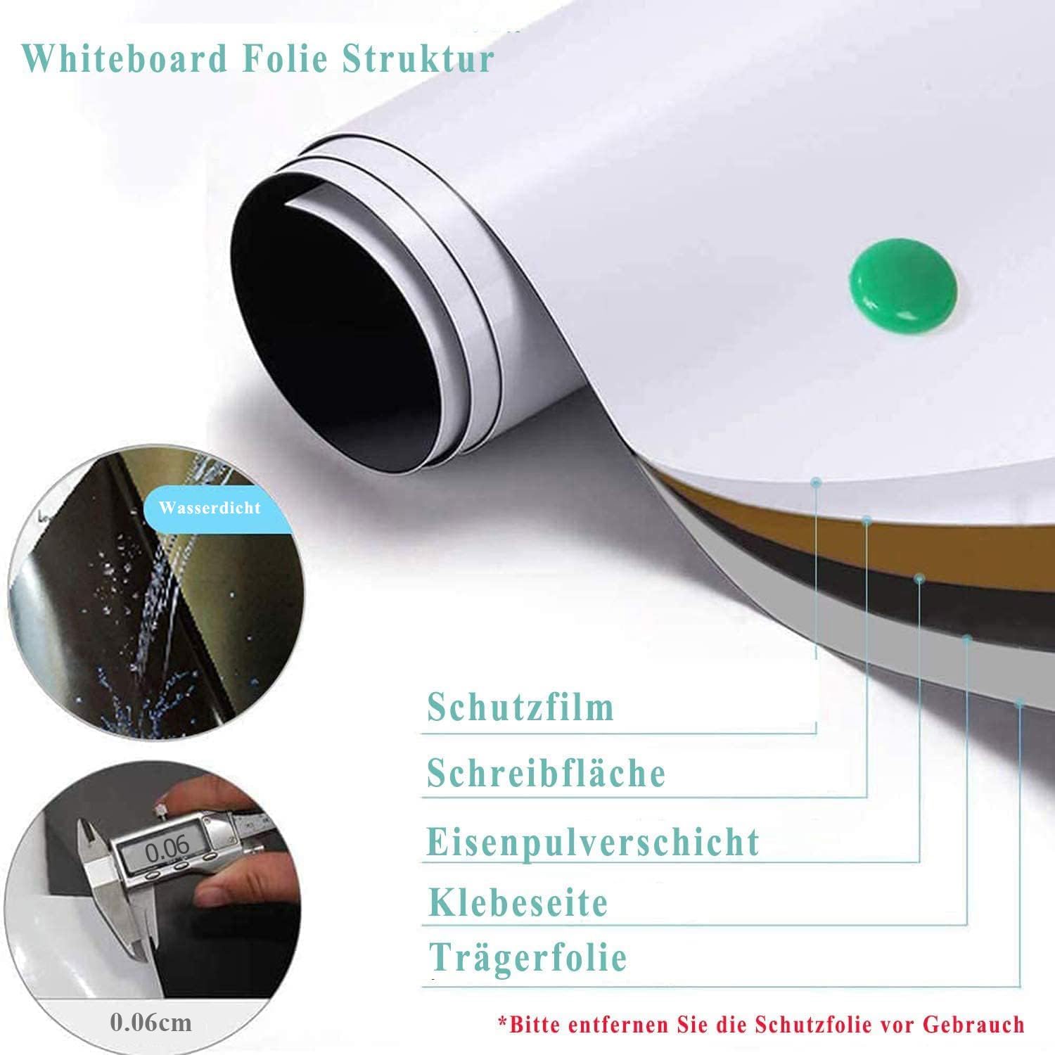 Detalle 2 de Lyzzxi Whiteboard Folie 100 × 200 cm – Magnetische, selbstklebende Weißwandtafel für glatte Oberflächen