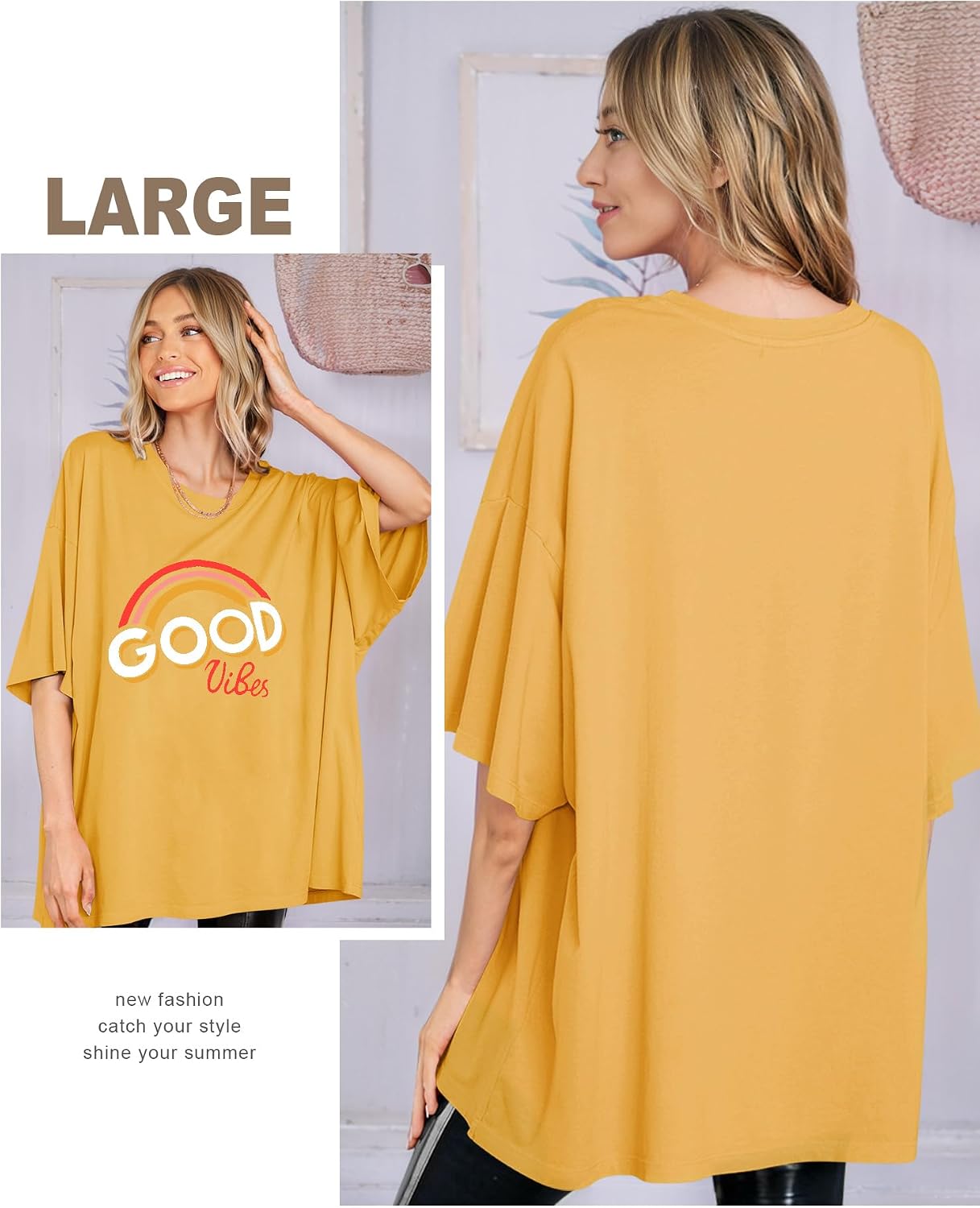 Thumbnail 4 de WIEIYM Oversized T Shirts for Women – Rainbow Good Vibes Graphic Tee