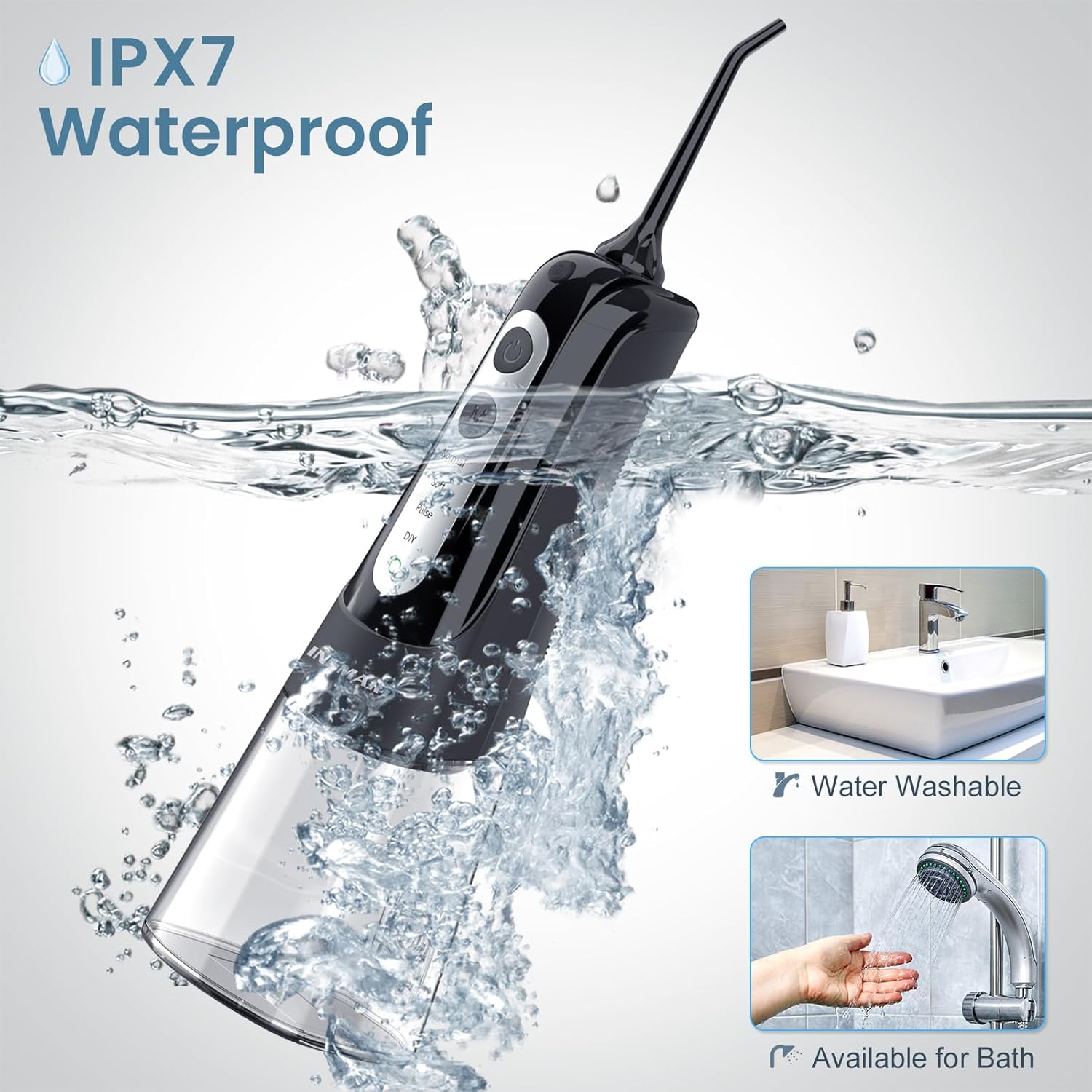 Detalle de INSMART Cordless Water Flosser: 300 ml Tank, 3 Modes, USB Recharge, IPX7, Travel Ready