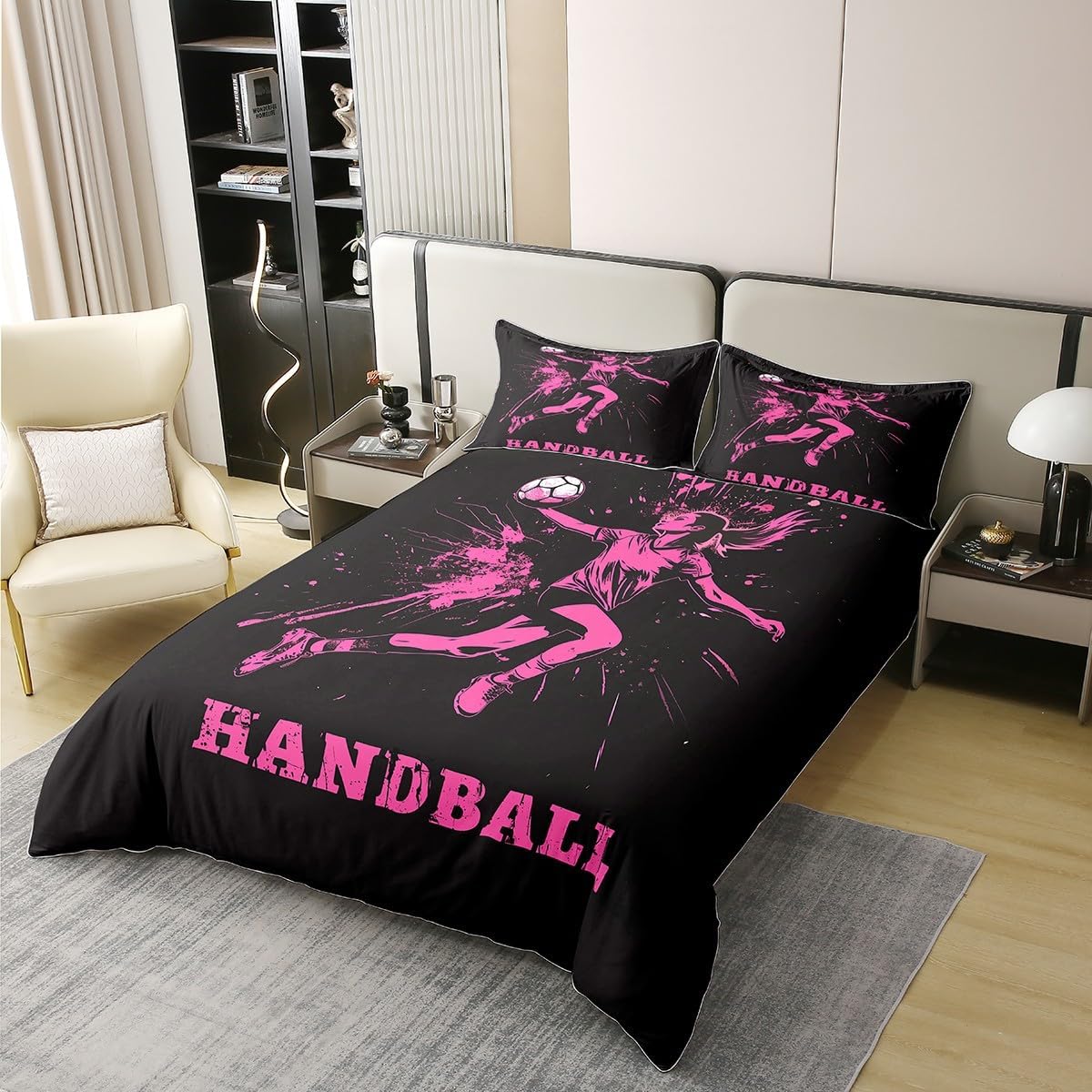 Thumbnail 1 de Homewish Kinder-Bettwäsche-Set „Ballspiele“ aus Baumwolle (135x200 cm), schwarz/rosa, 2-teilig