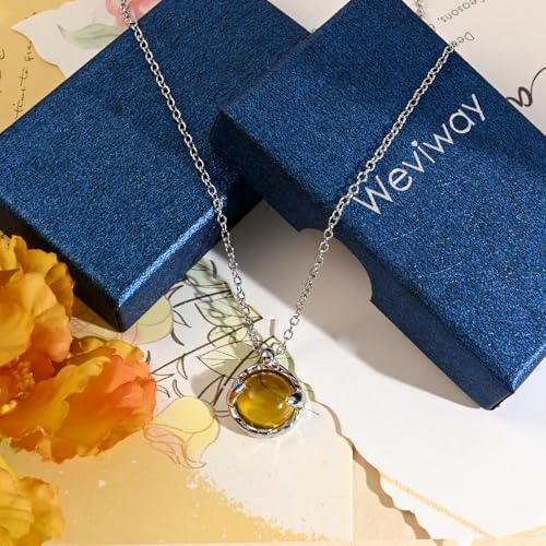 Thumbnail 6 de Weviway Circle Citrine Pendant Necklace, Silver Cable Chain – 45 cm