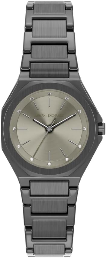 Detalle de Armani Exchange Damenuhr – Quarz, 34 mm Gehäuse, Edelstahl- oder Lederarmband