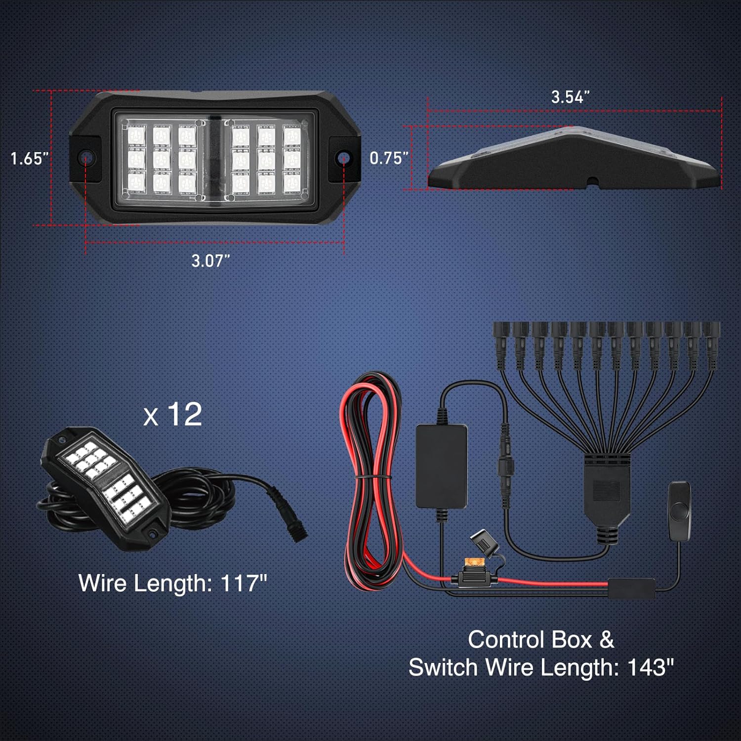 Thumbnail 1 de Nilight RGB LED Rock Lights Kit 12 PCS 18LED