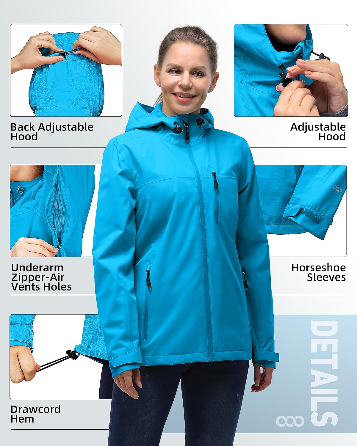 Detalle de 33,000ft Damen Regenjacke: Wasserdicht, atmungsaktiv und leicht – perfekt für Outdoor-Aktivitäten