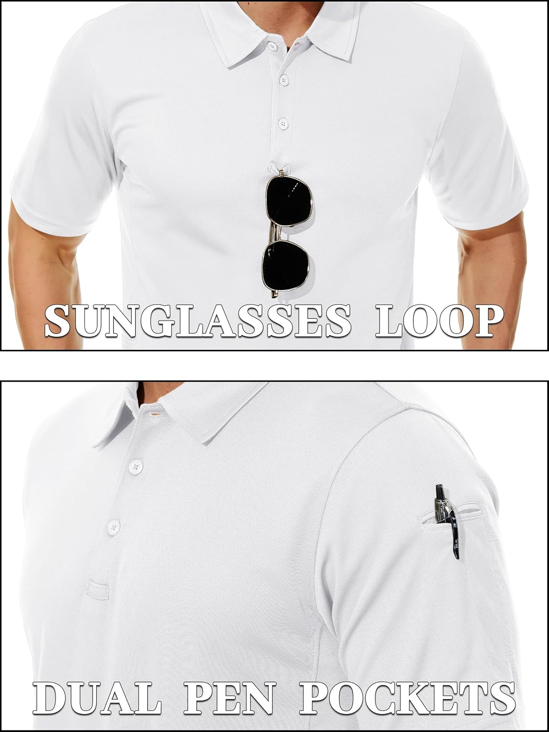 Detalle de TACVASEN Men’s Breathable Golf Polo Shirt (Quick Dry, Short Sleeve)