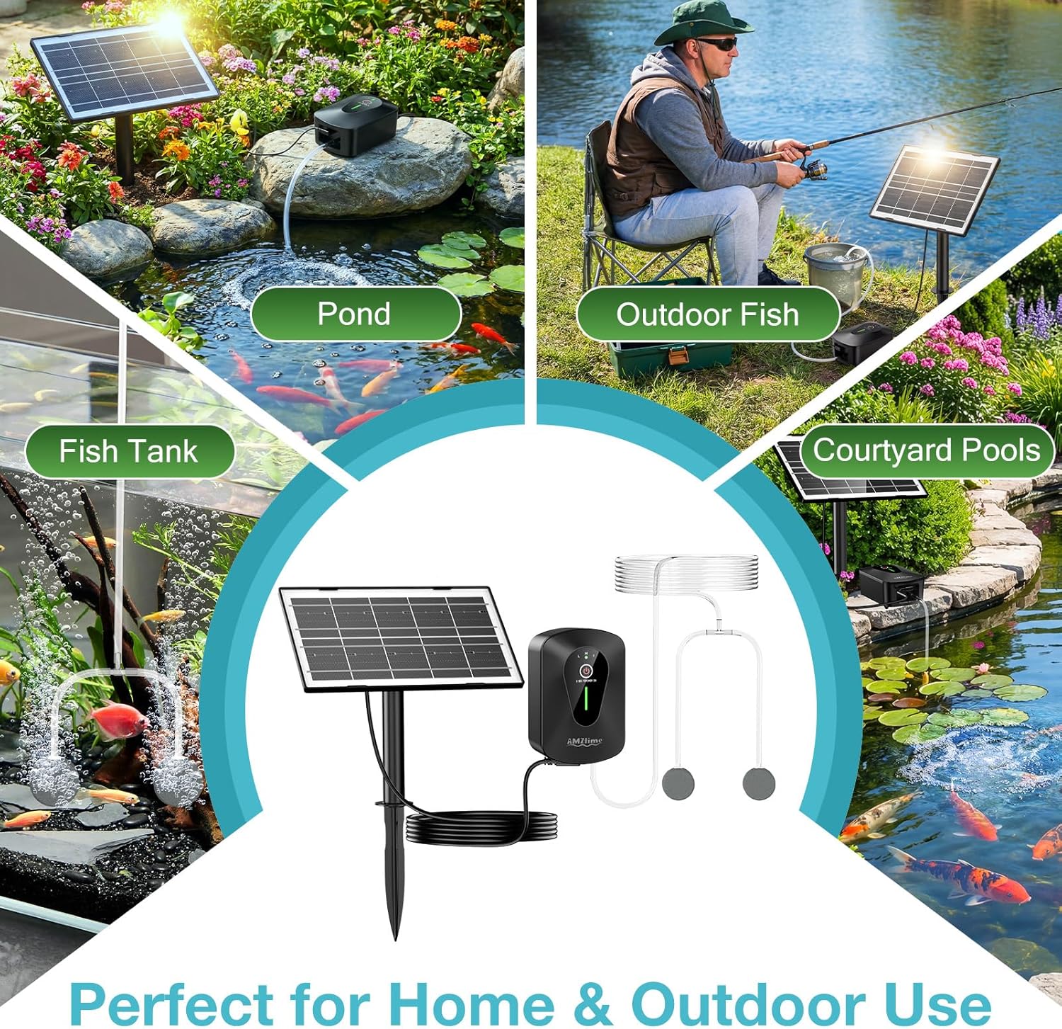 Thumbnail 5 de AMZtime 4.5W Solar Pond Aerator: Battery-backed, 3-Mode Solar Oxygenator for Ponds, Aquariums and Hydroponics