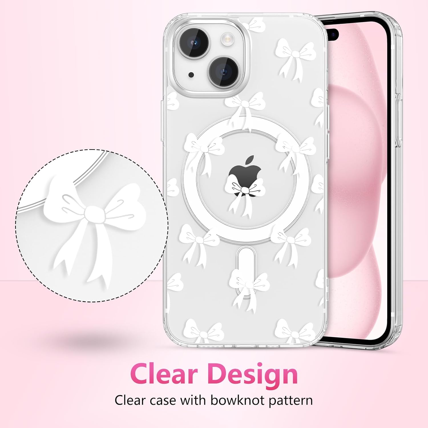 Thumbnail 1 de ZTOFERA Magnetische Hülle für iPhone 15 (6.1") – Transparente Schutzhülle mit Schleifen-Design und Bowknot Muster