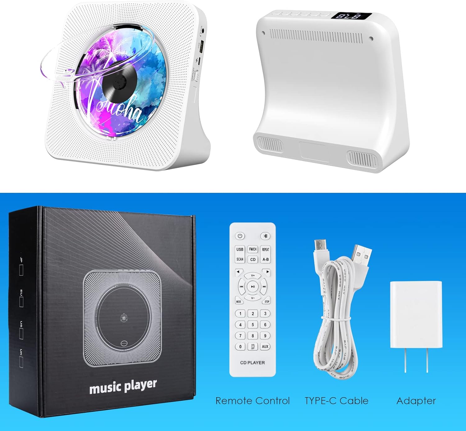 Thumbnail 6 de Gueray Lettore CD portatile con Bluetooth e altoparlanti Hi‑Fi, radio FM e telecomando