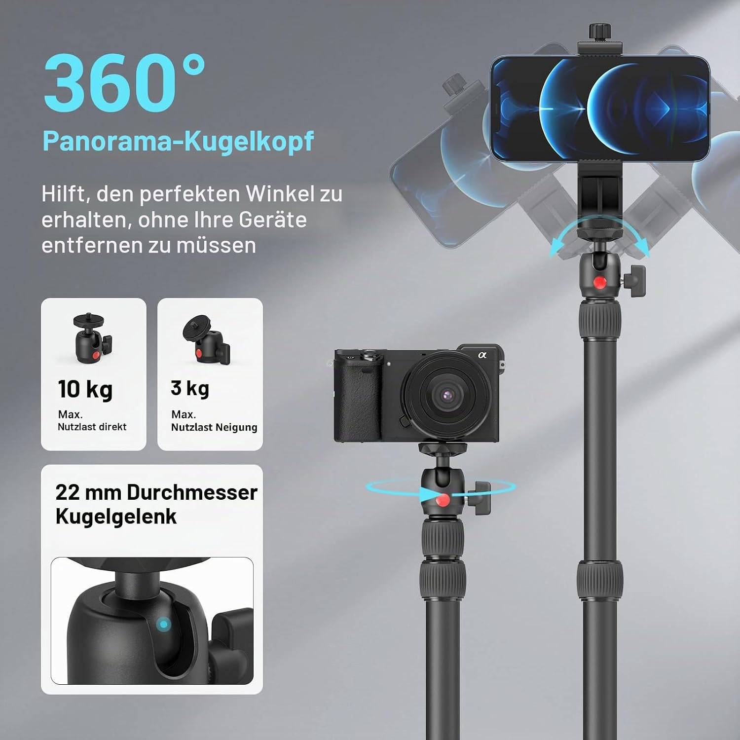 Detalle 2 de SMALLRIG Kamera Light Stand 3488: Tischstativ mit 1/4“-20 Kugelkopf & verstellbarer Tablet-Halterung