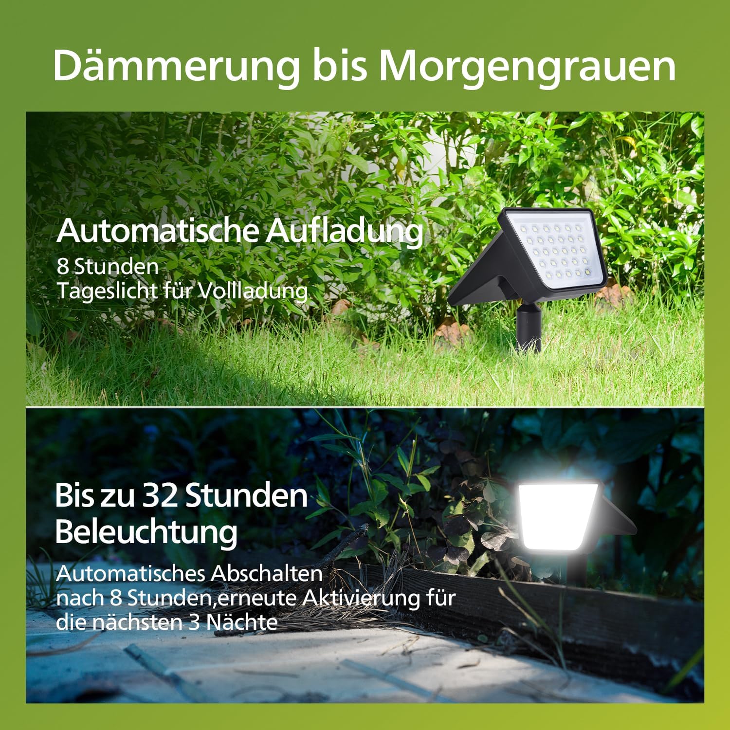 Thumbnail 4 de Philips 2 Stück Solarstrahler für Außen – 28 LEDs, 7500K, dusk-to-dawn, wasserdicht