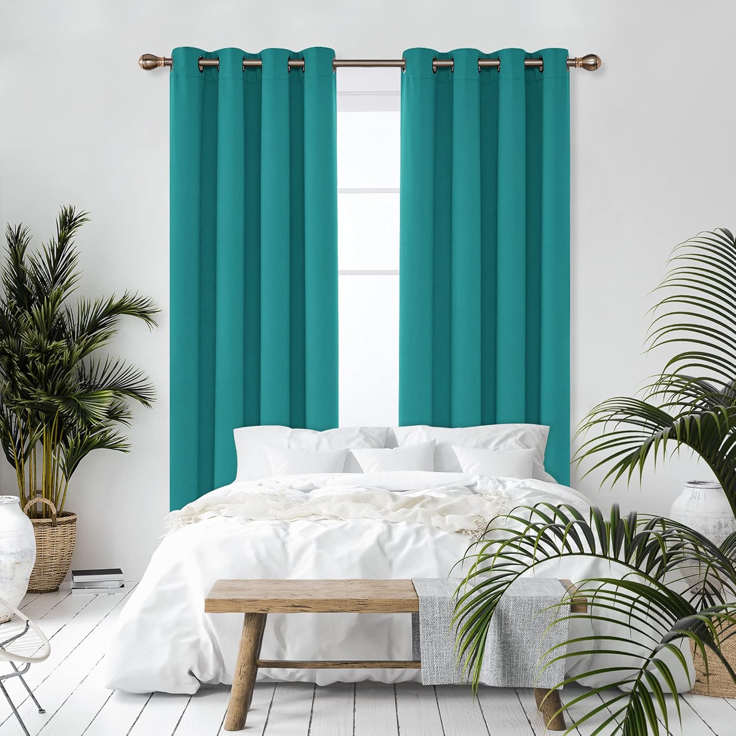 Thumbnail 5 de Deconovo Super Soft Blackout Thermal Eyelet Curtains (Turquoise) – 1 Pair, W52 x L63 Inch