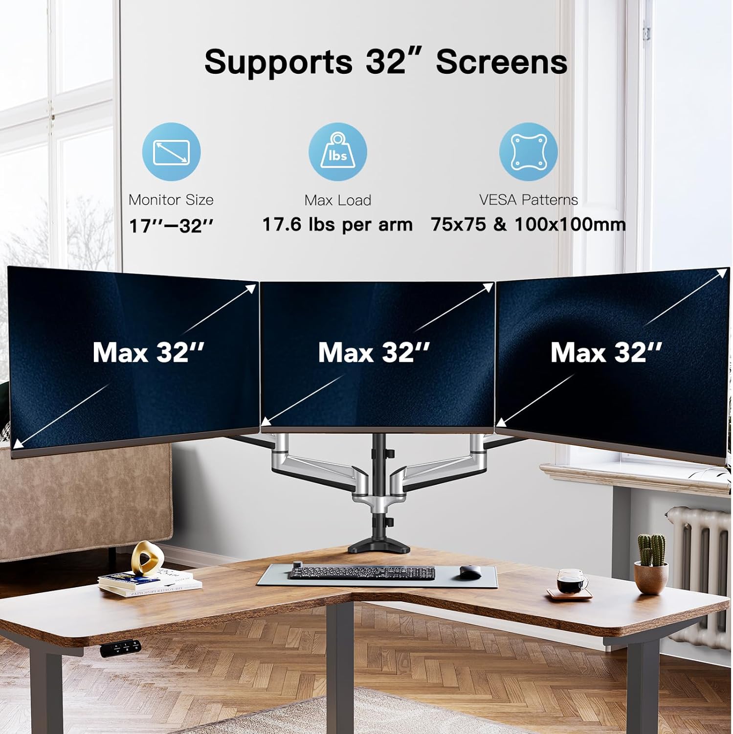 Thumbnail 1 de HUANUO Supporto per Monitor Triplo con Braccio a Gas per Schermi Curvi 13–32