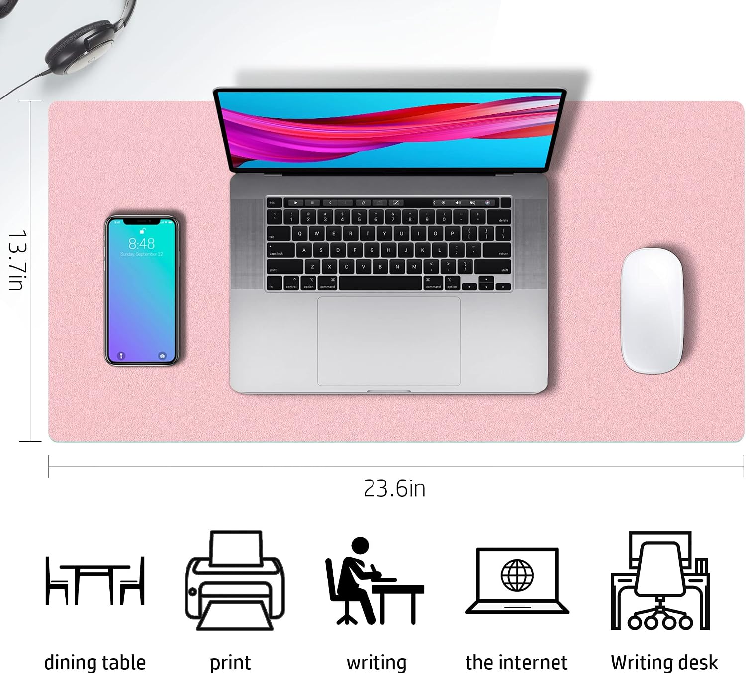 Thumbnail 2 de Aothia Double-Sided PU Leather Desk Mat, 23.6 x 13.7 Inches, Pink