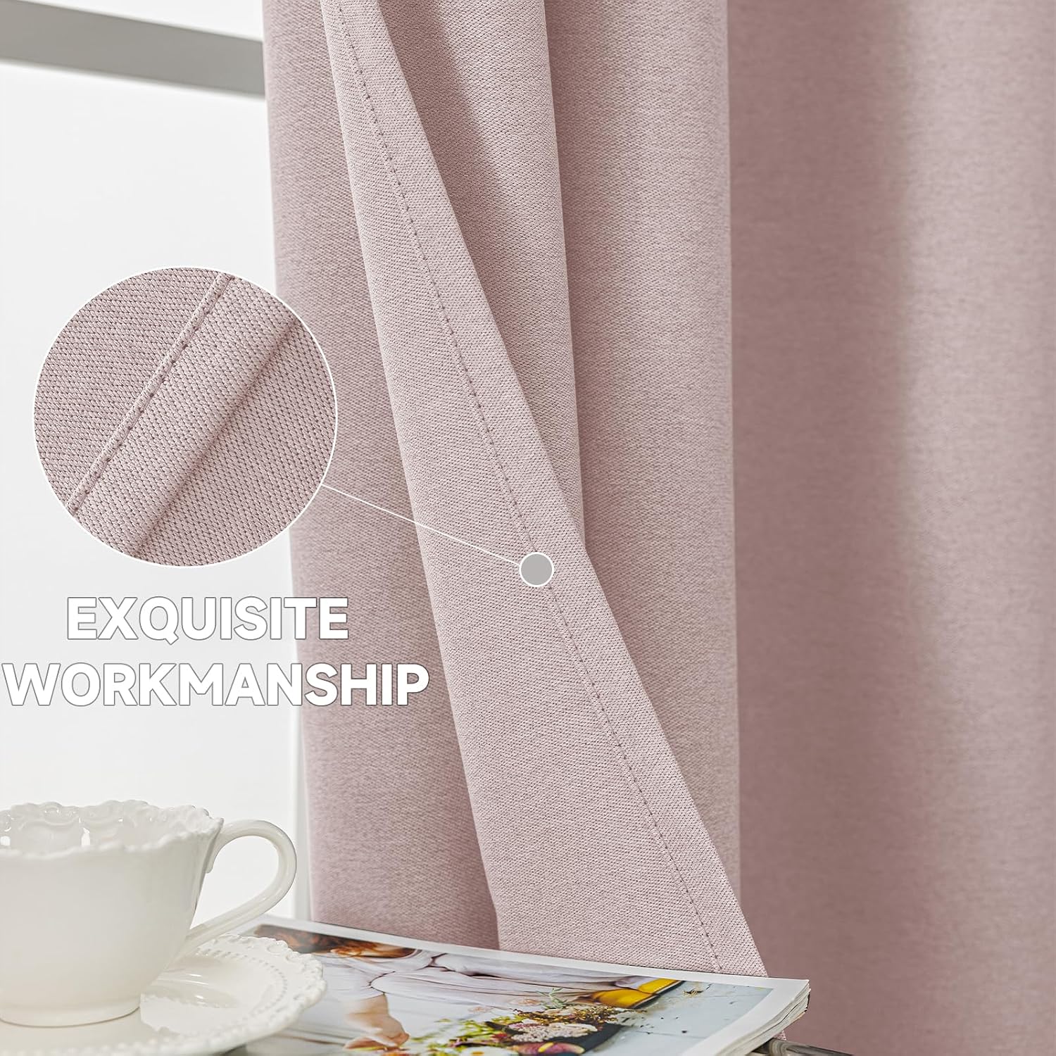 Detalle de Rideaux occultants effet lin thermique et phonique Ystyle, lot de 2, 140 x 260 cm (rose)