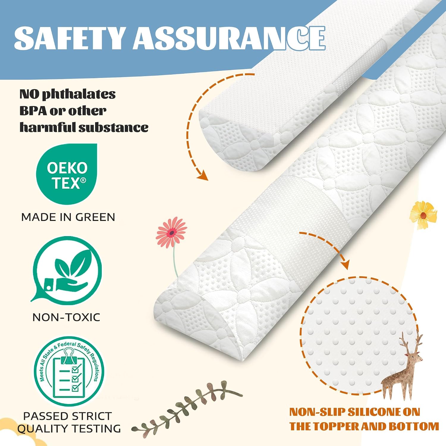 Thumbnail 3 de Asatdd Toddler Bed Bumper, 2-Pack Memory Foam Rail with Washable Cover