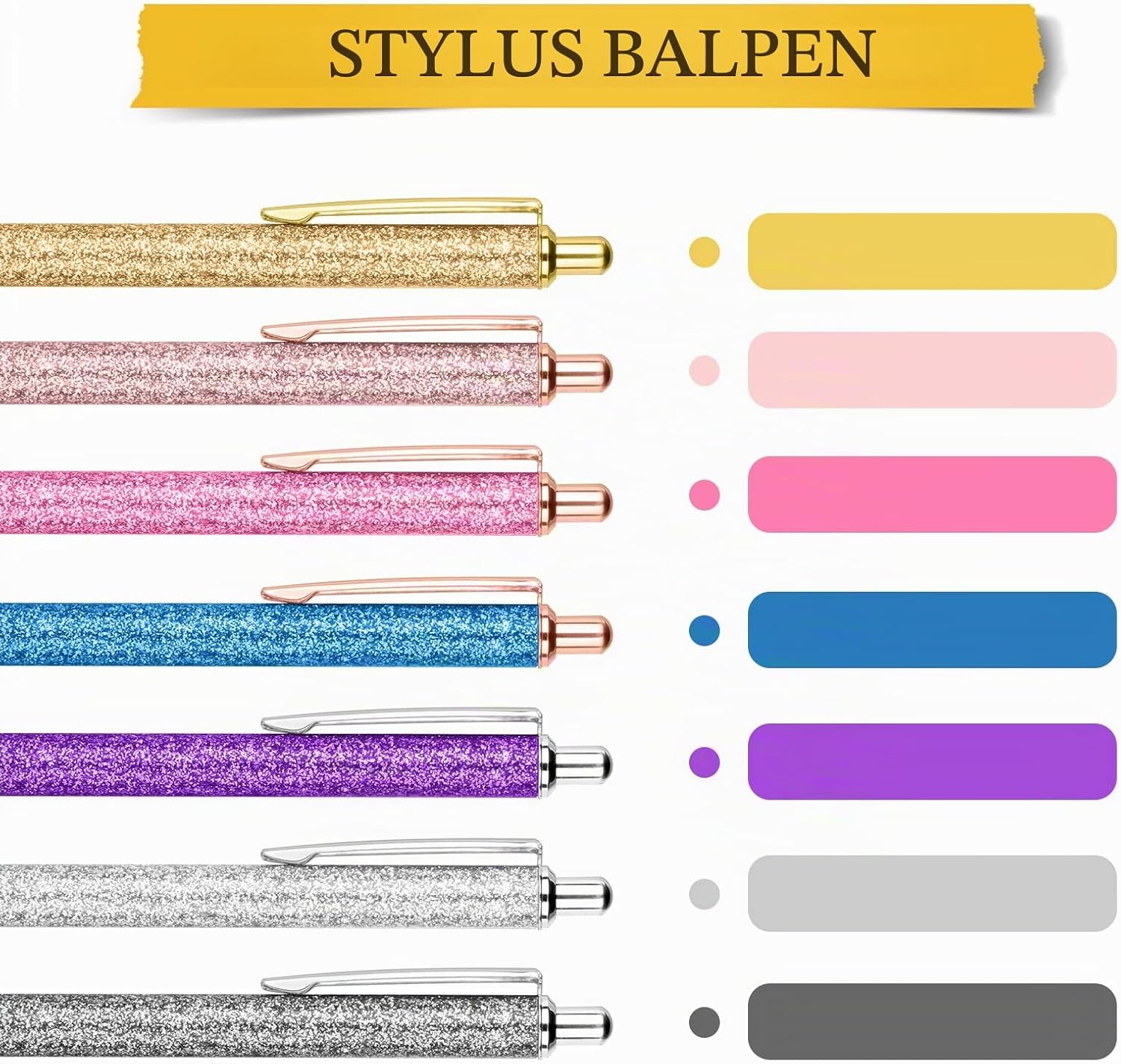 Detalle de AUAUY M1-3287952 balpennenset met klikmechanisme, zwarte inkt en glitterafwerking