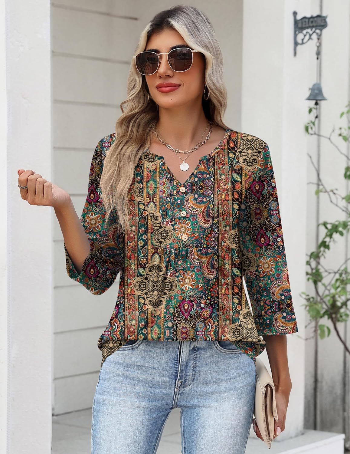 Thumbnail 2 de Zeagoo 3/4 Sleeve V-Neck Top S-3XL