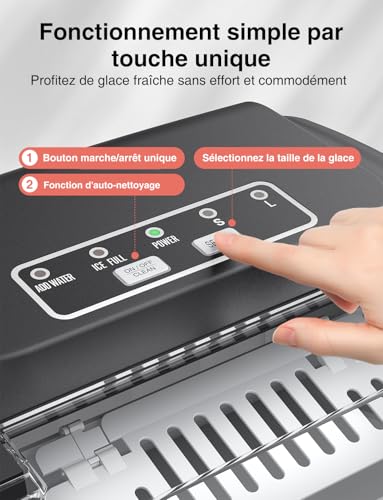 Detalle 2 de CROWNFUL Machine à Glaçon Portable: 9 glaçons en 6 minutes, 11 kg/24h, autonettoyante