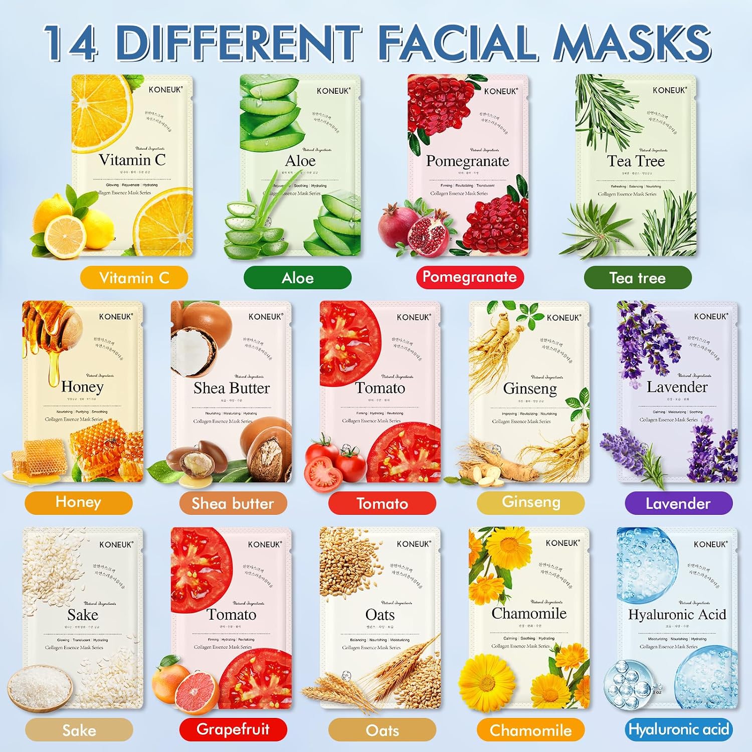Detalle de KONEUK 14 Pack Sheet Face Masks