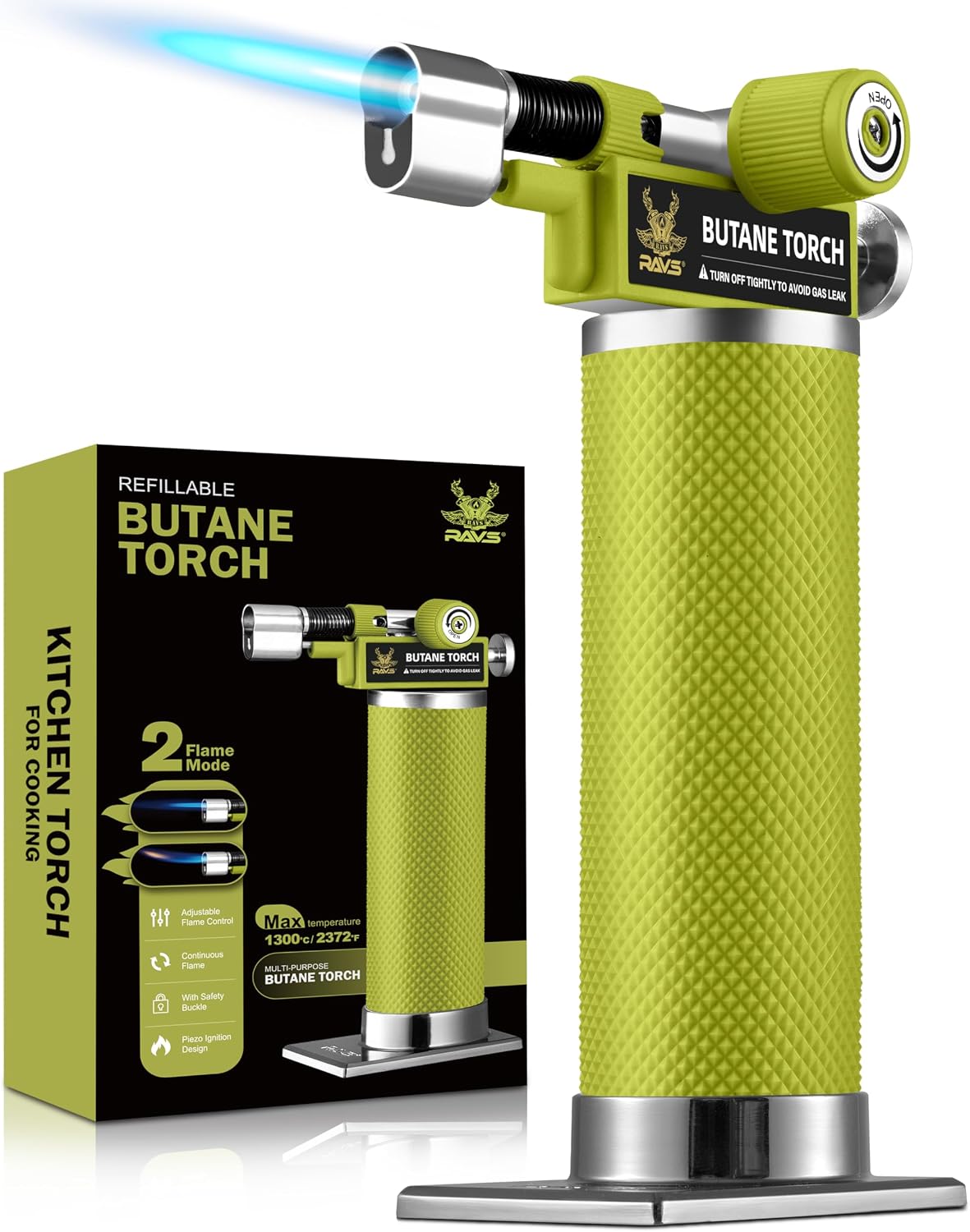 Detalle de RAVS Dual Flame Butane Torch Lighter: Refillable Kitchen Torch with Adjustable Flame