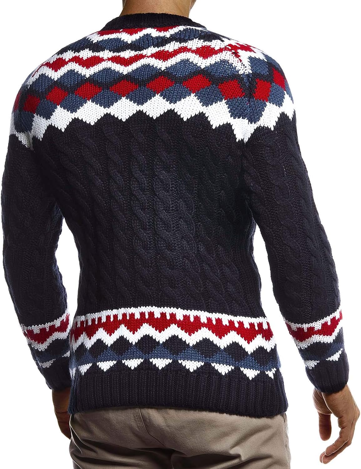 Detalle de Leif Nelson LN20757 pull norvégien en tricot homme à col rond, motif nordique et coupe ajustée