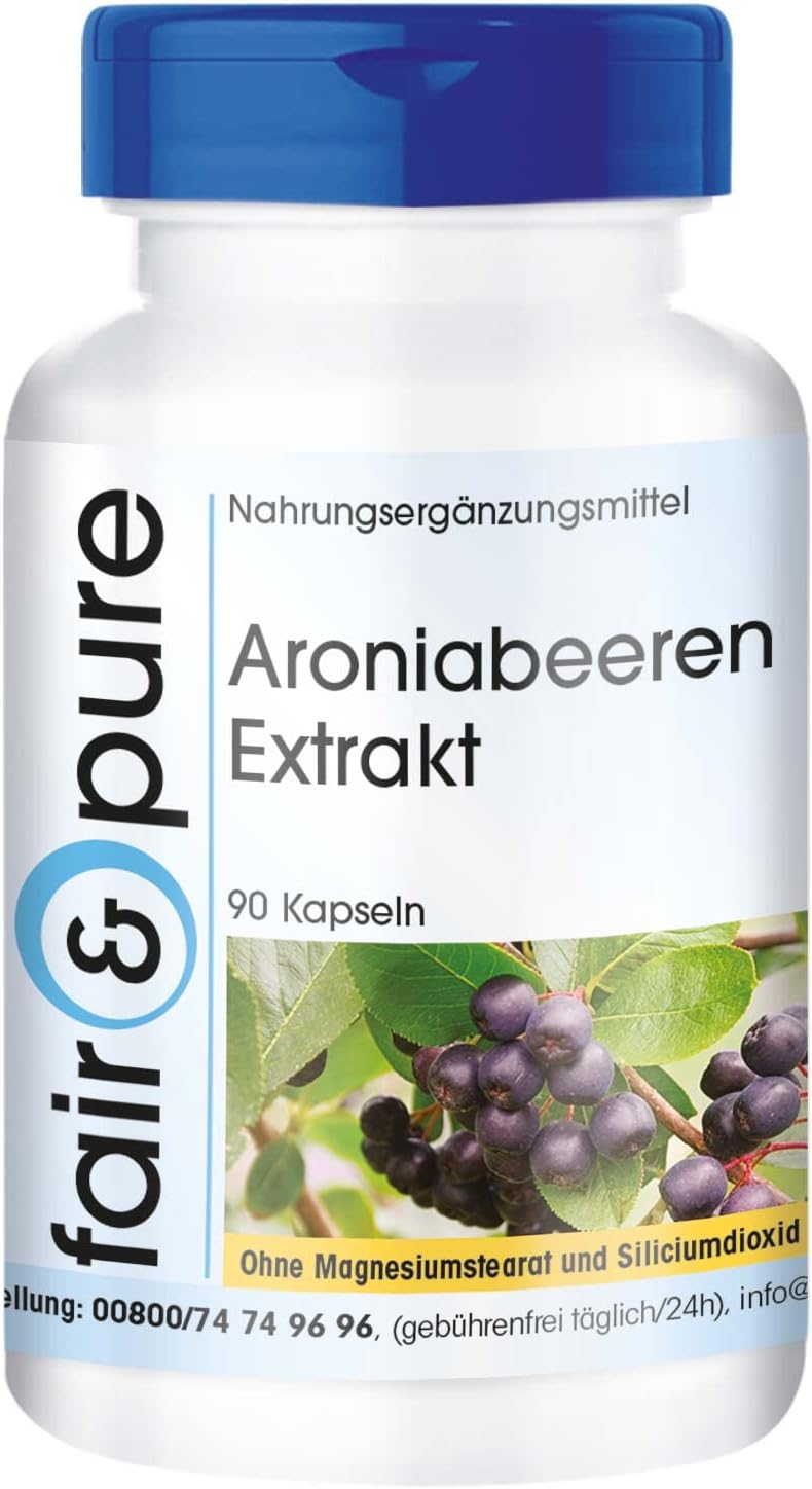 Detalle de Fair & Pure Aroniabeeren Extrakt – 90 Kapseln, standardisiert auf 3 % Polyphenole, vegan, in Deutschland hergestellt