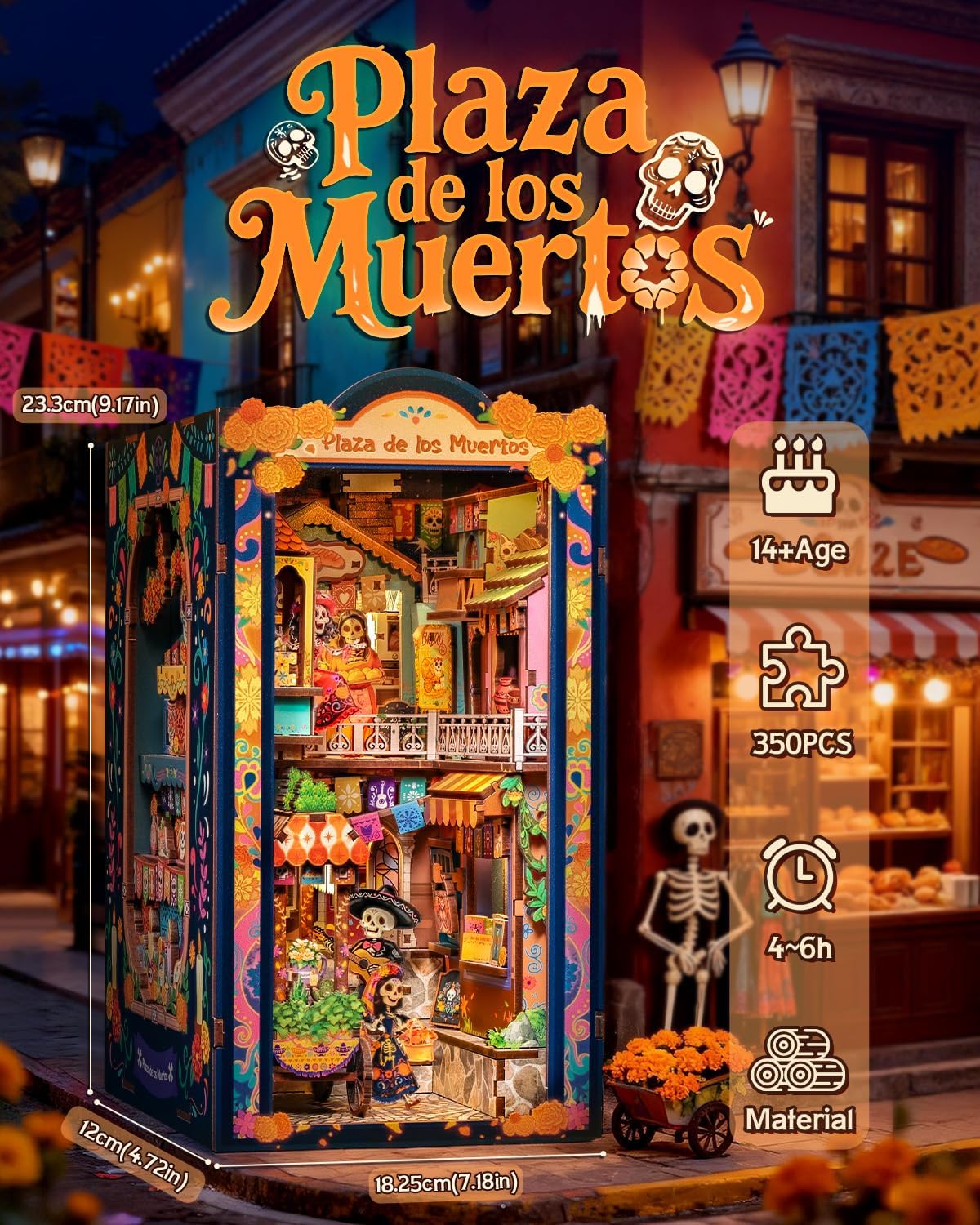 Detalle 2 de CUTEBEE Book Nook Kit - Mexican Fiesta Day of the Dead LED Miniature Dollhouse