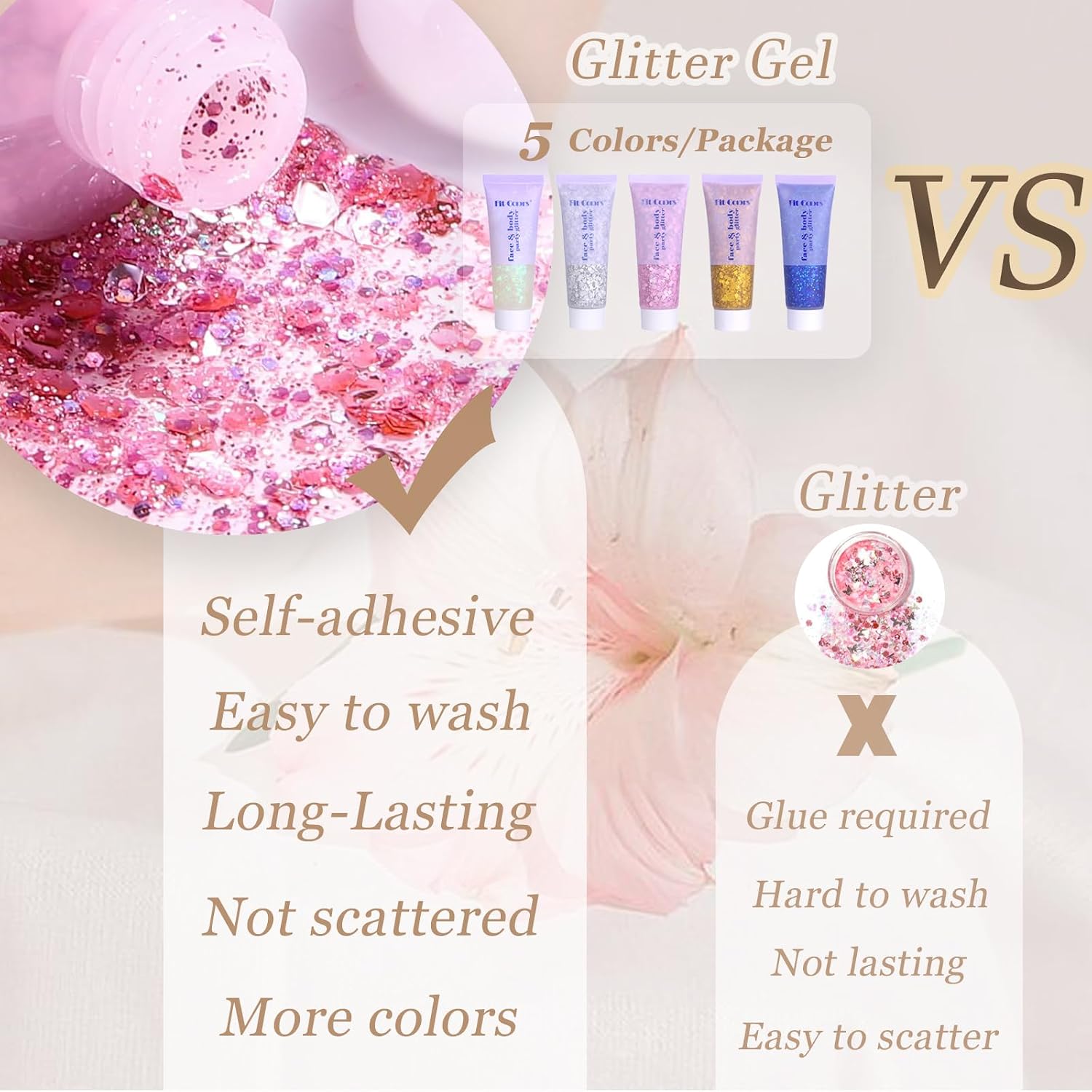 Detalle 2 de Prehot G-001 Chunky Face and Body Glitter Gel, Five-Color Sequins