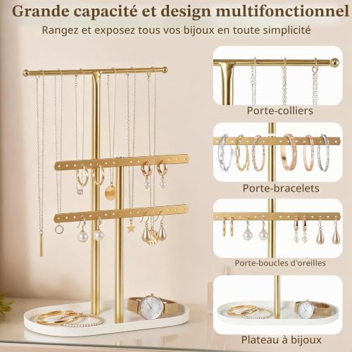 Detalle de VIRETH HAUS Organisateur de Bijoux 3 Niveaux en Métal Doré avec Plateau – Élégance compacte pour votre collection