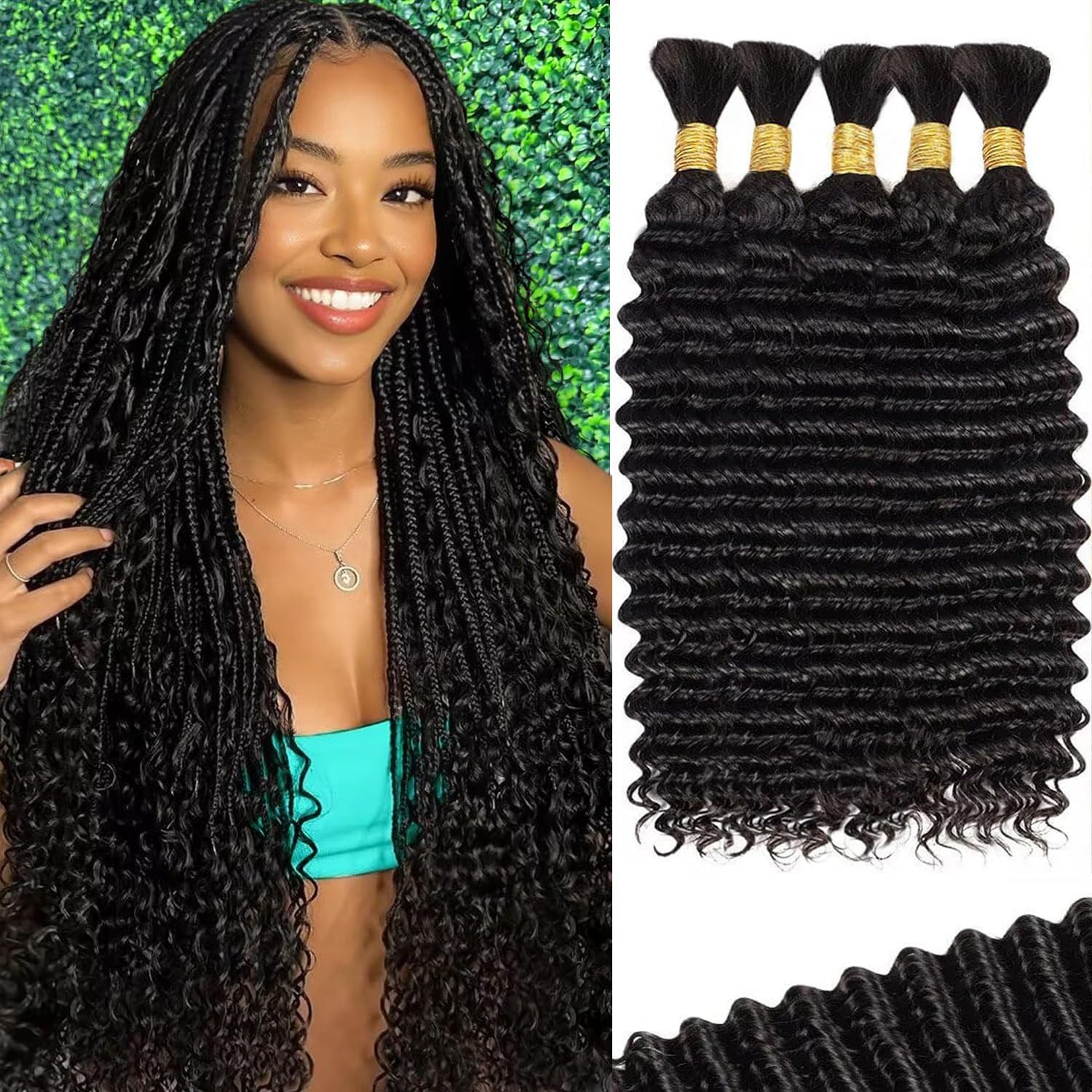 Thumbnail 6 de Human Braiding Hair for Boho Braids (2 Bundles/Pack, 110g, 20 Inch) Brazilian Deep Wave Boho Hair