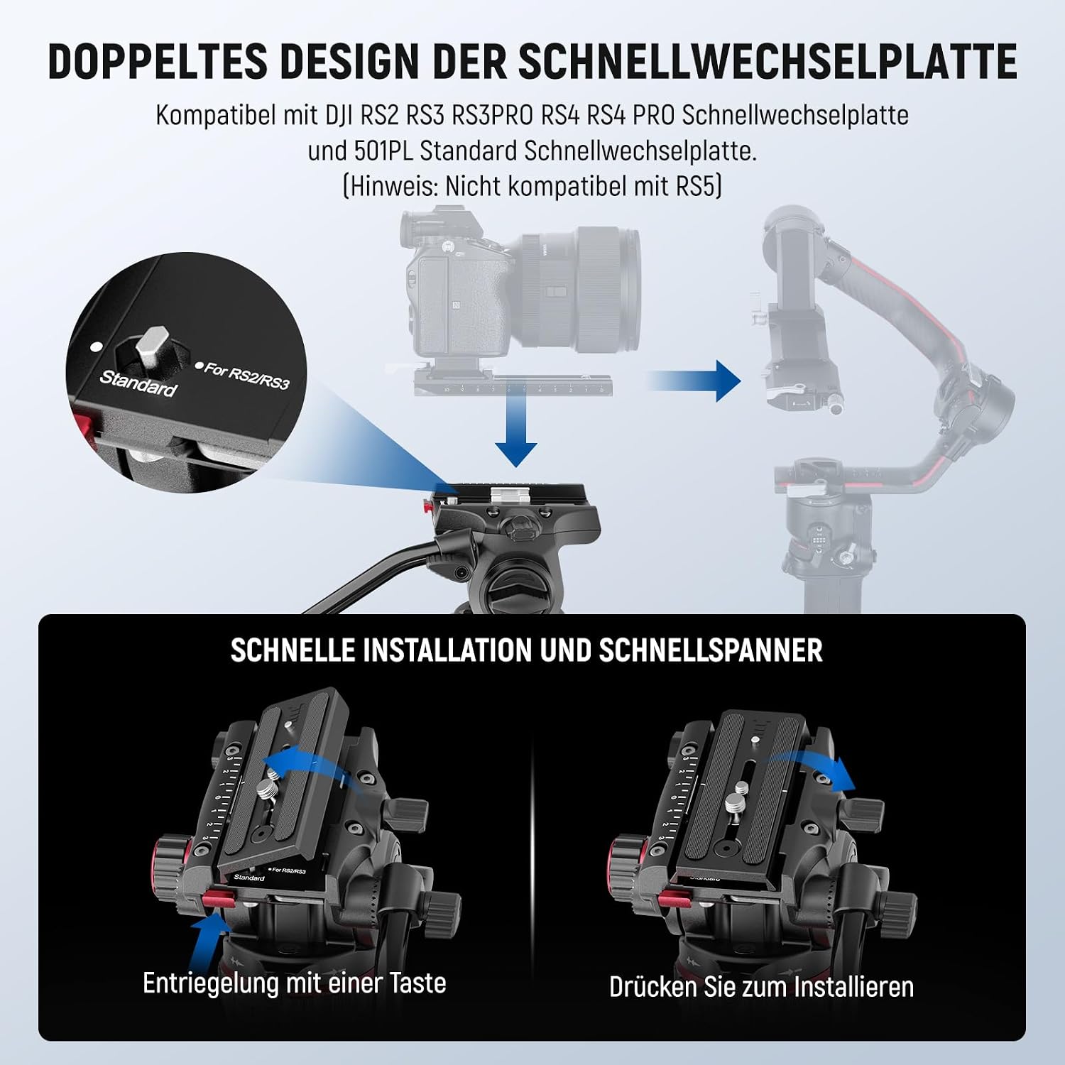 Detalle de NEEWER 78" Kohlefaser-Video-Kamerastativ mit Fluidkopf, dämpfbarer Neigung und QR-Schnellwechsel