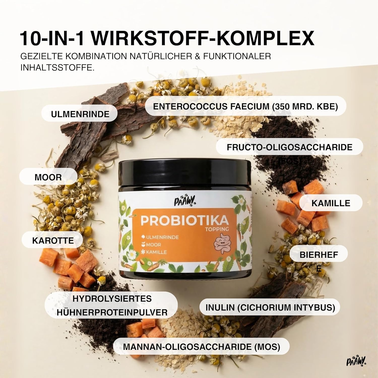 Thumbnail 1 de paawy Paawy Probiotika Hund – 10-in-1 Wirkstoff-Komplex mit Ulmenrinde & Moor als Futtertopping