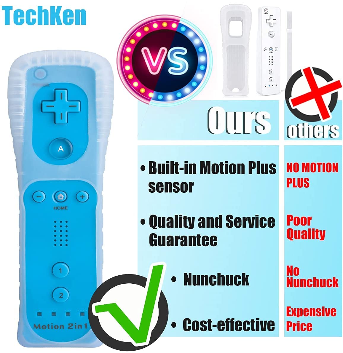 Detalle de TechKen Motion Plus 2-Pack Wii Controllers