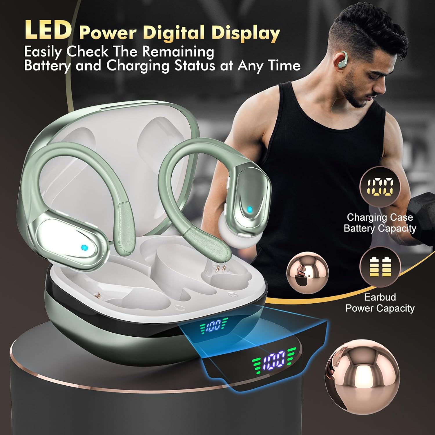Thumbnail 6 de HAOYUYAN BX17 Sports Bluetooth Earbuds, IPX7, LED Display, 80-Hour Playtime