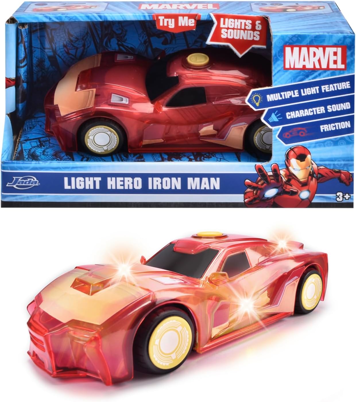 Thumbnail 4 de Jada Toys Marvel Light Hero Iron Man Auto (15 cm) – Superhelden-Spielzeugauto mit Friktion, Licht & Sound