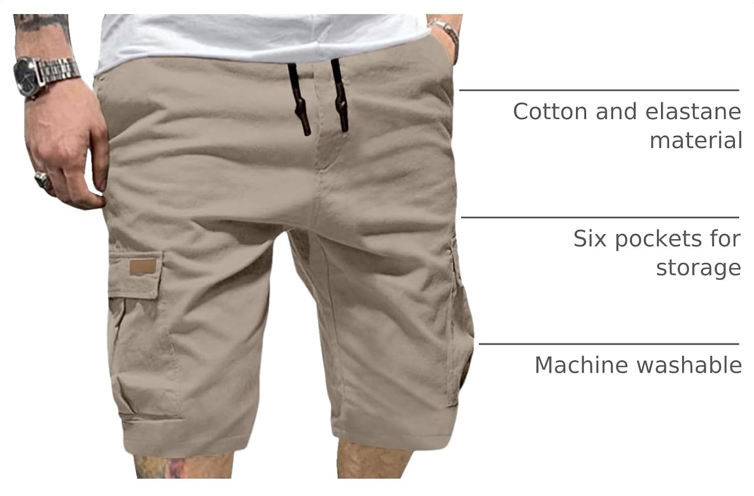 Detalle de JMIERR Mens Casual Cotton Twill Cargo Shorts with 6 Pockets
