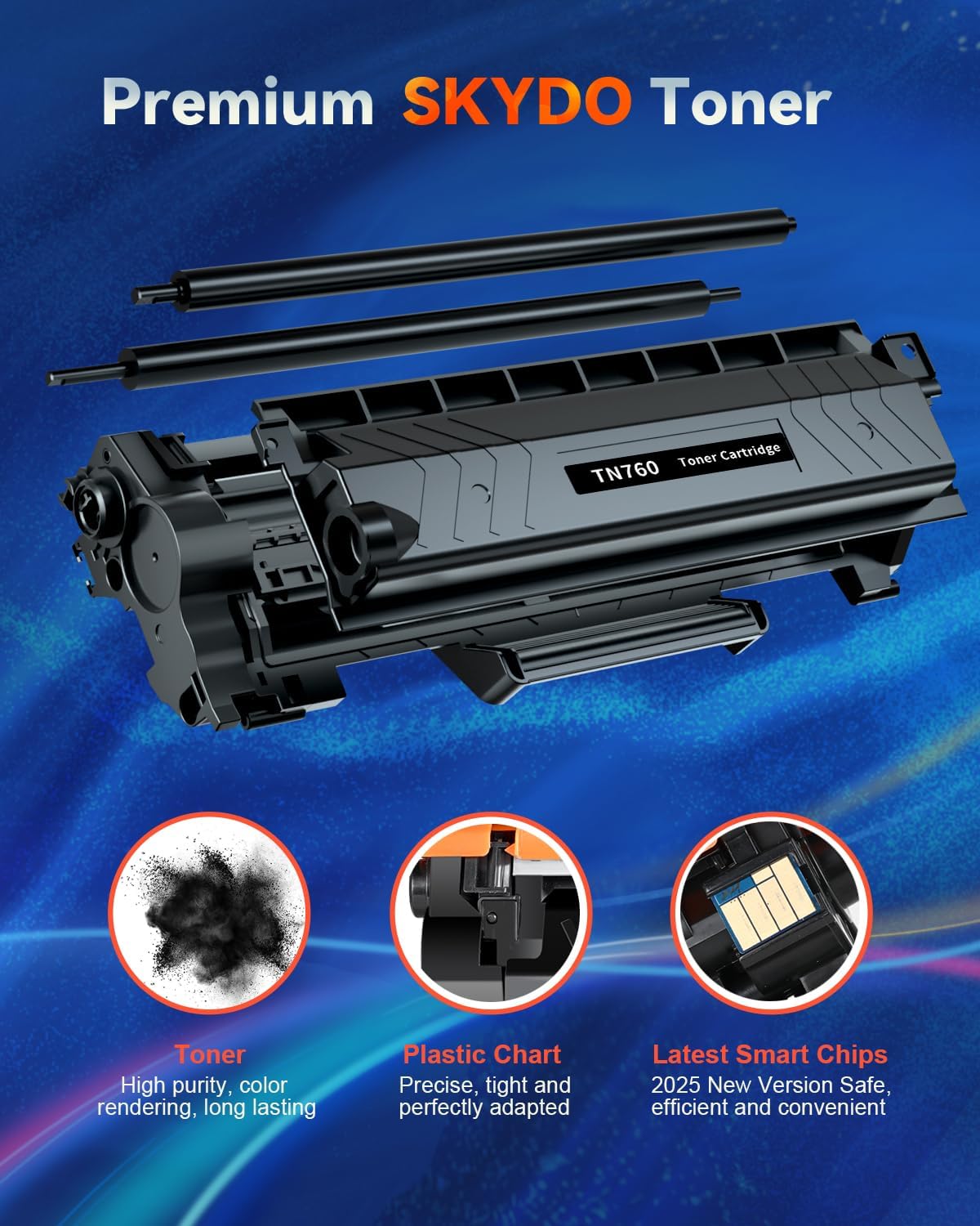 Detalle de Skydo TN760 TN730 Black Toner Cartridge 2-Pack with Chip, Up to 3,000 Pages Each