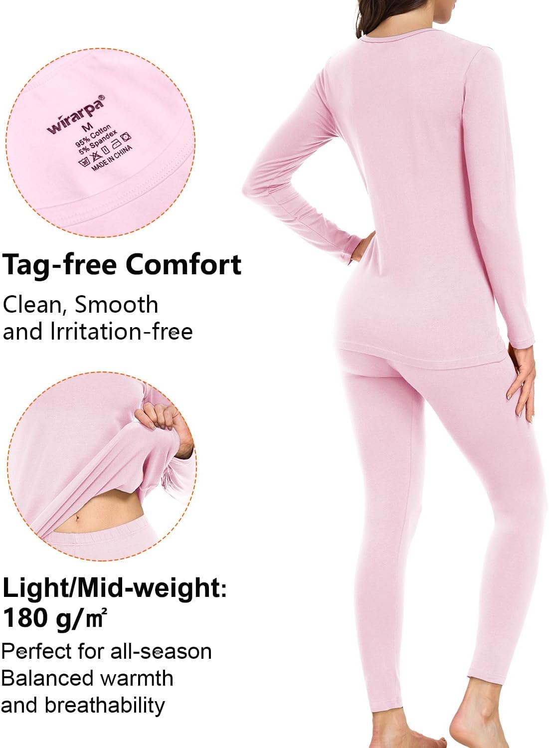 Detalle 2 de wirarpa Women's Cotton Thermal Underwear Set, Four-Way Stretch Base Layer