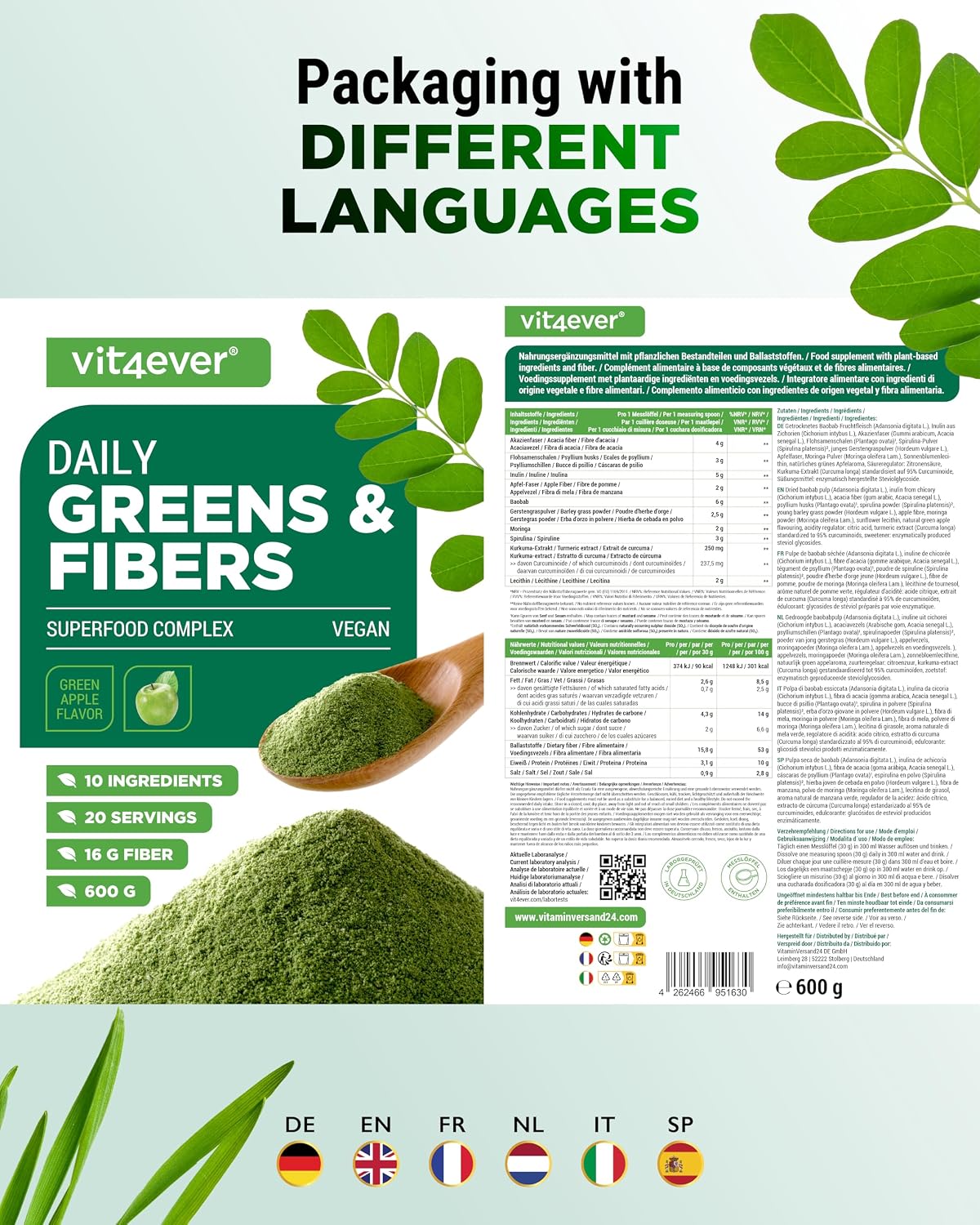 Thumbnail 4 de vit4ever Daily Greens & Fiber 600 g 🥤