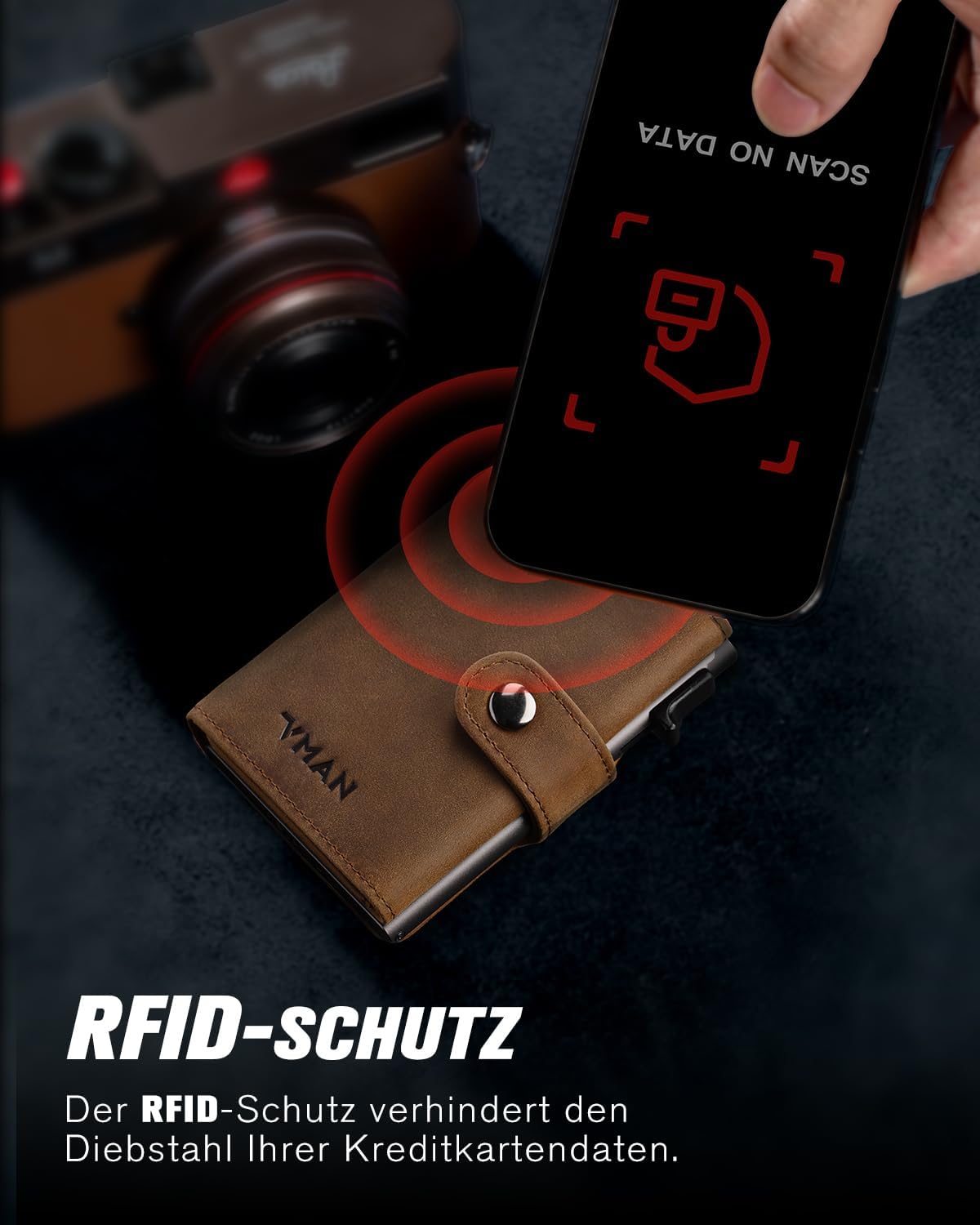 Thumbnail 3 de VMAN Geldbörse Herren: Slim Wallet mit Münzfach, RFID-Schutz und Premium-Leder