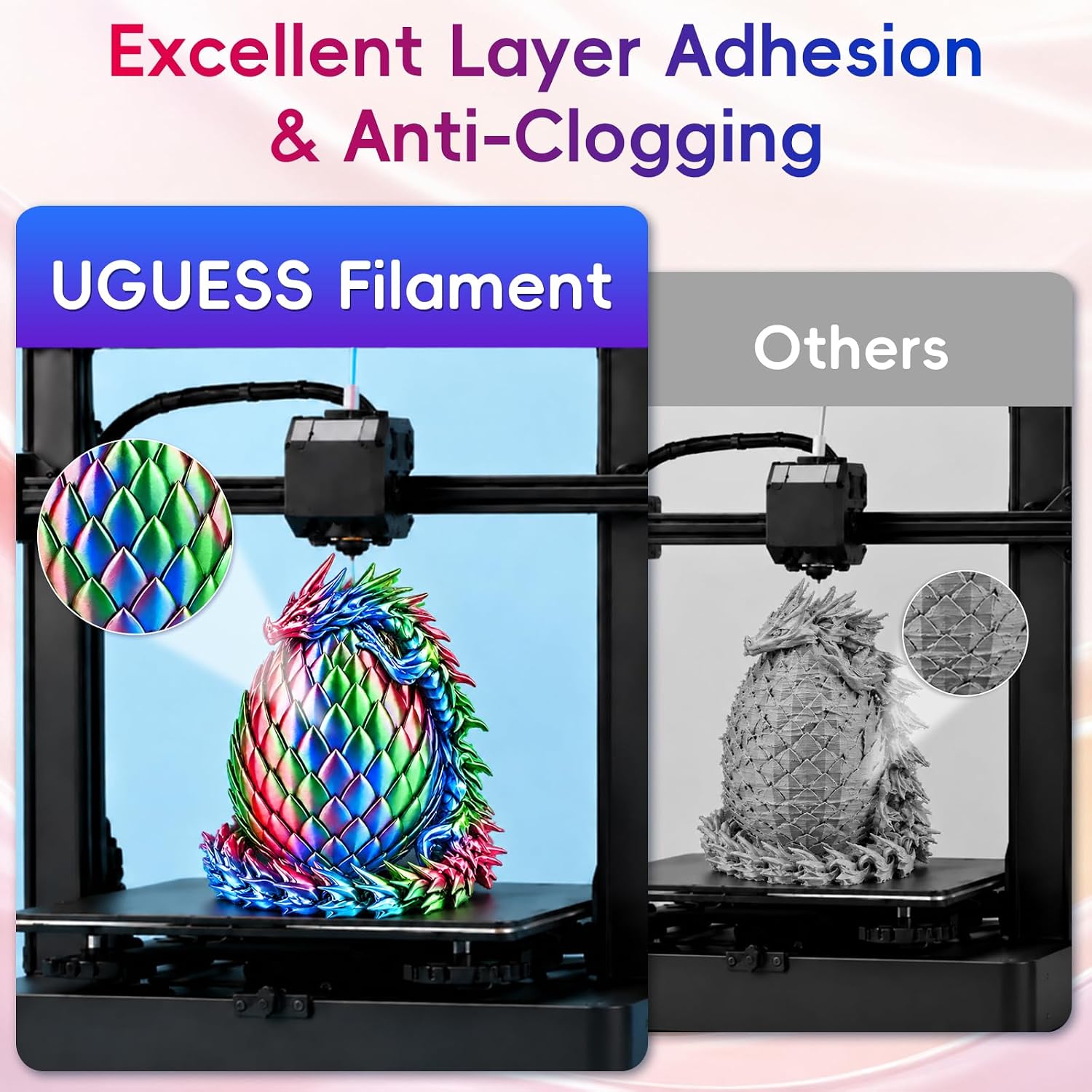 Detalle 2 de UGUESS PLA+ Silk 3D Printer Filament Bundle, 1.75 mm, 6 Tri-Color Spools