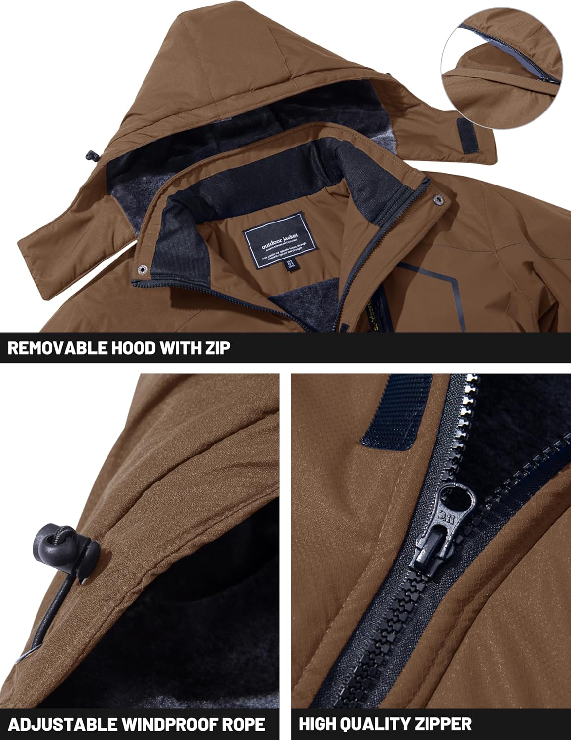 Thumbnail 3 de TACVASEN Men’s Winter Skiing Jacket with Hood, Water-Resistant Fleece Insulation
