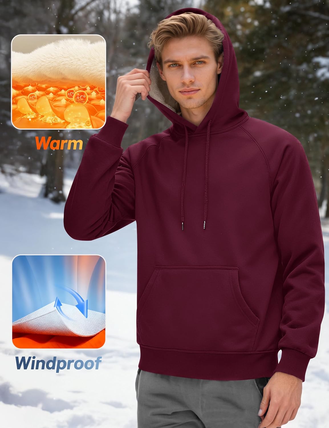 Thumbnail 4 de MAGCOMSEN Men's Sherpa Hoodie, Heavyweight Fleece Lined with Kangaroo Pocket