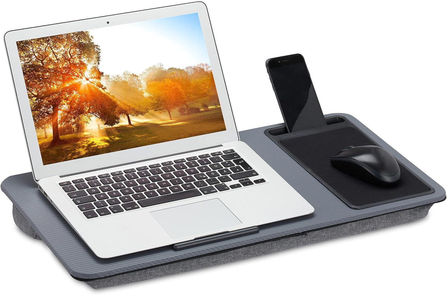 Detalle de Relaxdays Supporto Pc Portatile con Cuscino e Tappetino Mouse – 57,5 × 30 cm, grigio