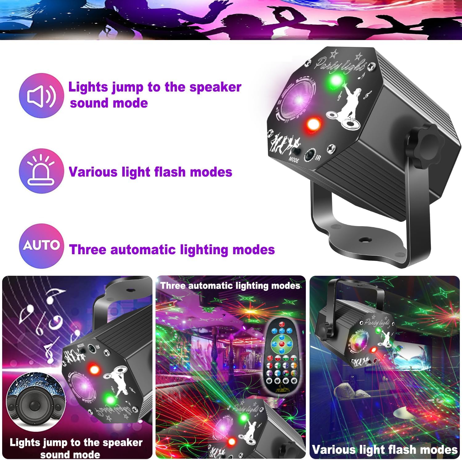 Thumbnail 1 de WINSAFE Disco Party Lights: 72 Pattern Sound Activated DJ Strobe Lights for Home Parties