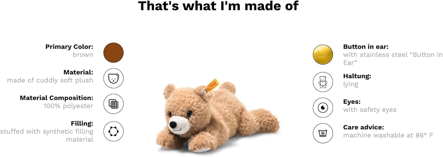 Detalle 2 de Steiff Barny Soft Cuddly Friends – leżący miś pluszowy 22 cm, brązowy