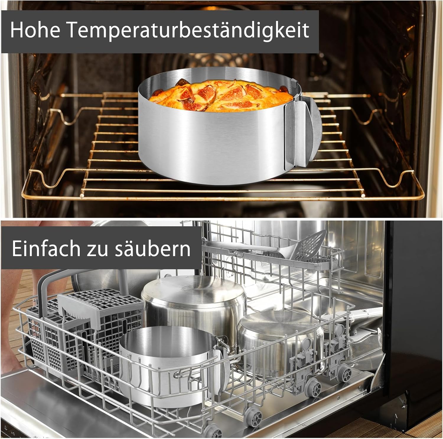 Detalle de WOKICOR Verstellbarer Tortenring 16–30 cm, 8,5 cm Hoch, Rostfreier Edelstahl – Stabiler Backrahmen für Schichttorten
